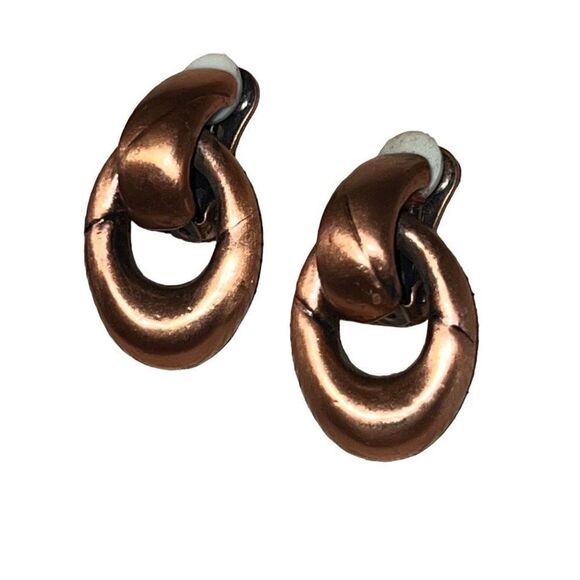 Vintage 1950s Copper Modernist Clip On Door Knocker Earrings - Picture 8 of 12
